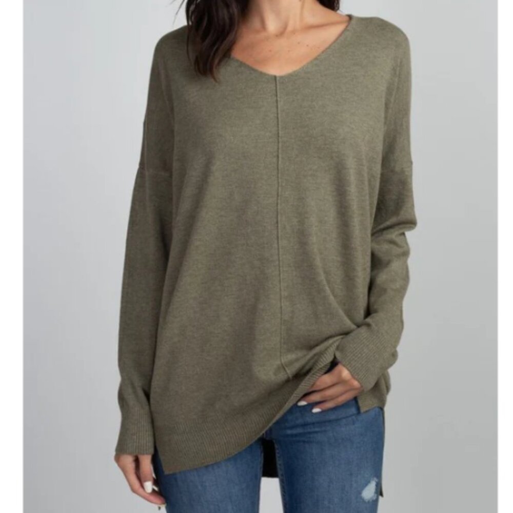 Dreamers brand v-neck taupe sweater, size M/L, new with tags